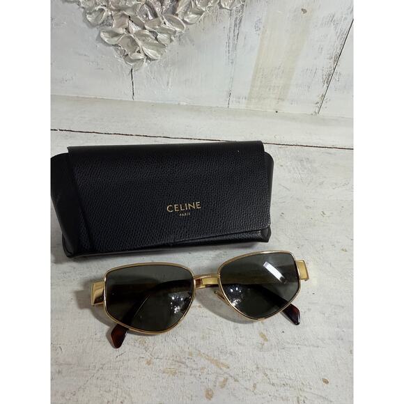 Celine CL40293U Metaltriomphe Square-Frame Metal Sunglasses Gold/Black - Picture 3 of 6